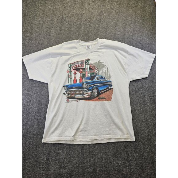 Route 66 Texaco 1957 Chevy Bel Air Shirt Mens 2XL White Jerzees Heavyweight - Picture 1 of 8
